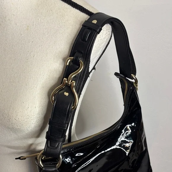 Cole Haan Elegant Black Patent Hobo Leather Women's Bag CH8402 - Picture 11 of 15